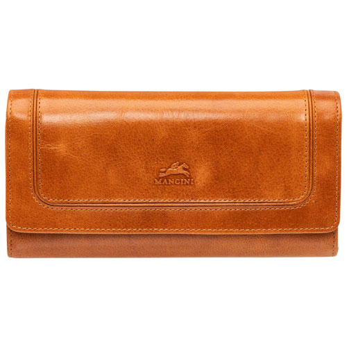 Mancini South Beach RFID Genuine Leather Quad-Fold Wallet - Tan