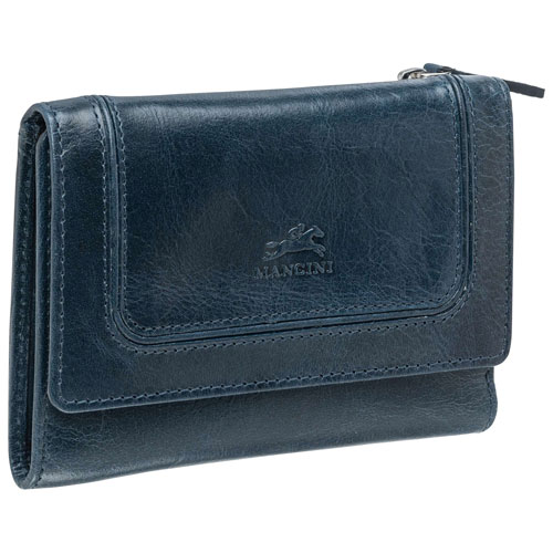 Mancini South Beach RFID Genuine Leather Tri-fold Medium Wallet - Blue