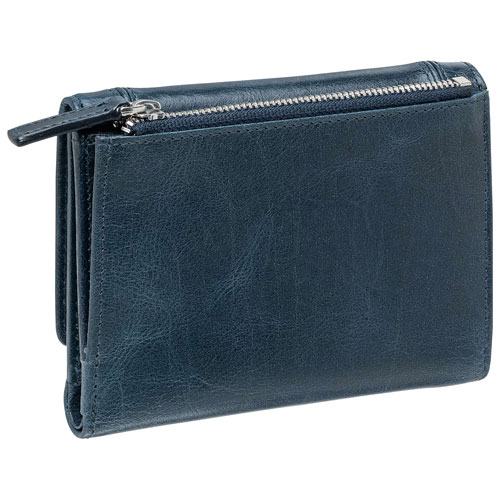 Mancini South Beach RFID Genuine Leather Tri-fold Medium Wallet - Blue