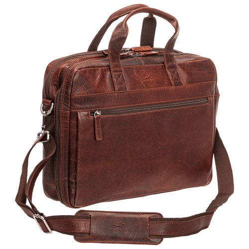 Mancini Buffalo 15.6" Double-Compartment Laptop Briefcase Bag - Brown
