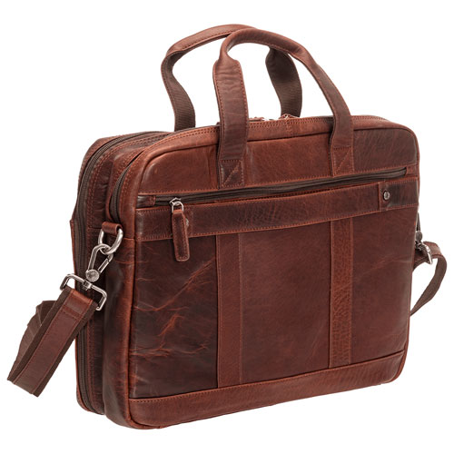 Mancini Buffalo 15.6" Double-Compartment Laptop Briefcase Bag - Brown