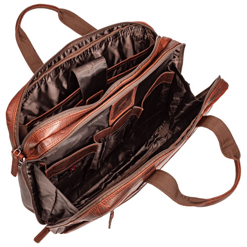 Mancini Buffalo 15.6" Double-Compartment Laptop Briefcase Bag - Brown