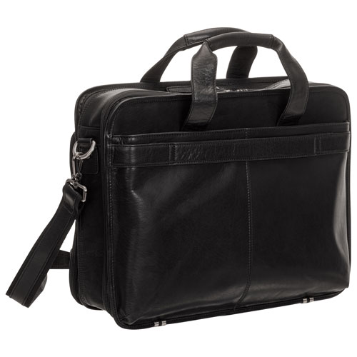 Mancini Buffalo 15.6" Double-Compartment Top-Zipper Laptop Briefcase Bag - Black
