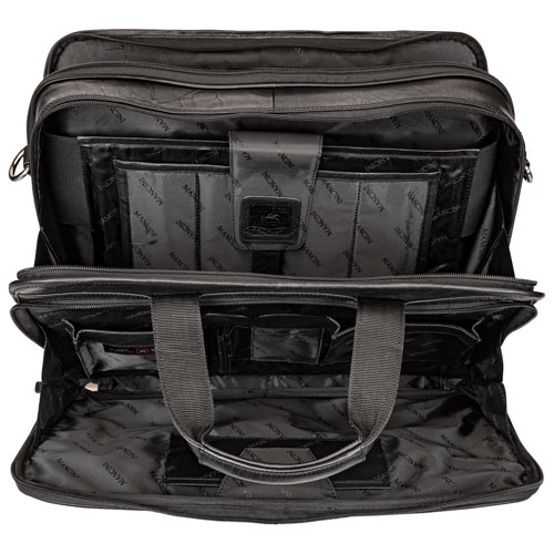 Mancini Buffalo 15.6" Double-Compartment Top-Zipper Laptop Briefcase Bag - Black
