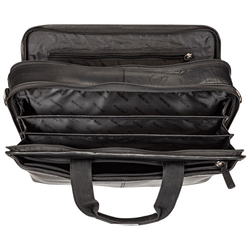 Mancini Buffalo 15.6" Double-Compartment Top-Zipper Laptop Briefcase Bag - Black