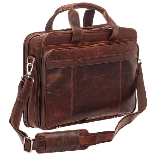 Mancini Buffalo 15.6" Double-Compartment Top-Zipper Laptop Briefcase Bag - Brown