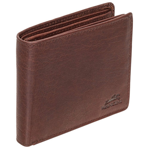 Mancini Buffalo RFID Genuine Leather Wallet with Zippered Coin Pocket - Brown