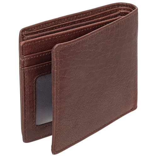 Mancini Buffalo RFID Genuine Leather Wallet with Zippered Coin Pocket - Brown
