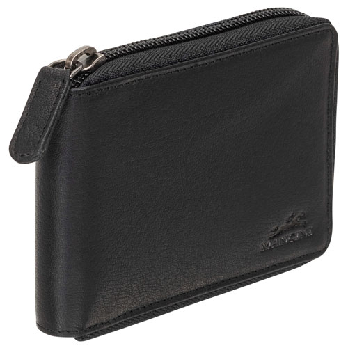 Mancini Buffalo RFID Genuine Leather Zippered Wallet Wallet - Black