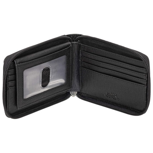Mancini Buffalo RFID Genuine Leather Zippered Wallet Wallet - Black