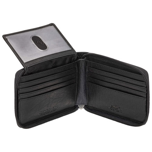 Mancini Buffalo RFID Genuine Leather Zippered Wallet Wallet - Black