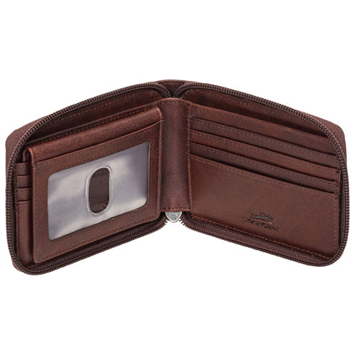 Mancini Buffalo RFID Genuine Leather Zippered Wallet Wallet - Brown