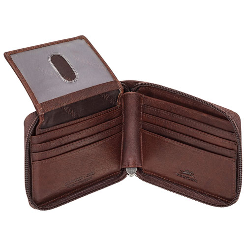Mancini Buffalo RFID Genuine Leather Zippered Wallet Wallet - Brown