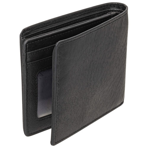 Mancini Buffalo RFID Genuine Leather Wallet with Zippered Coin Pocket - Black
