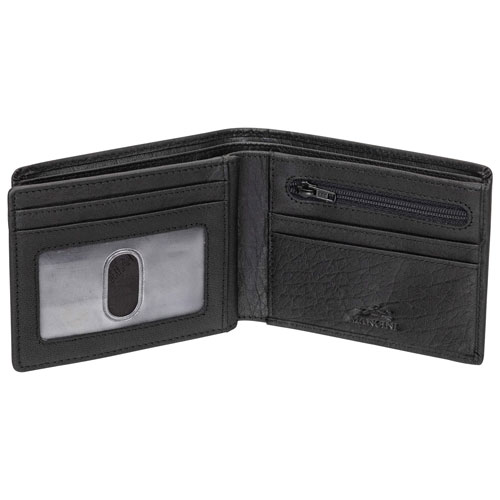 Mancini Buffalo RFID Genuine Leather Wallet with Zippered Coin Pocket - Black