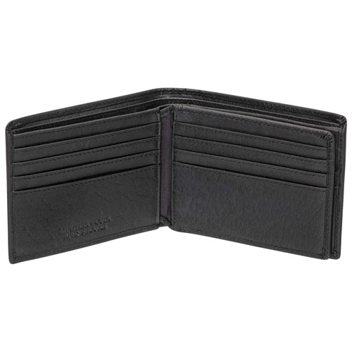 Mancini Buffalo RFID Genuine Leather Wallet with Zippered Coin Pocket - Black