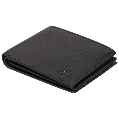 Mancini Buffalo RFID Genuine Leather Wallet with Zippered Coin Pocket - Black