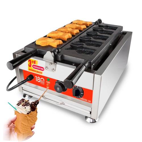 AR-1105 Taiyaki Fish Waffle Maker | Commercial Taiyaki Machine | 5 Open-Mouth Fish Shaped Waffles | Stainless Steel | 110V