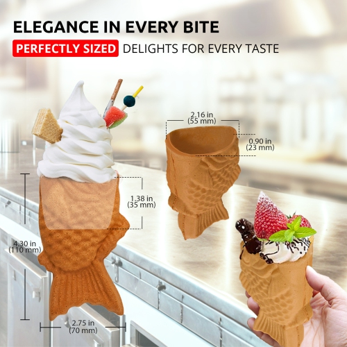 AP-209 Taiyaki Fish Waffle Maker | Open-Mouth Fish Shaped Waffle Iron | 5 Fish Shaped Ice Cream Cones | 110V