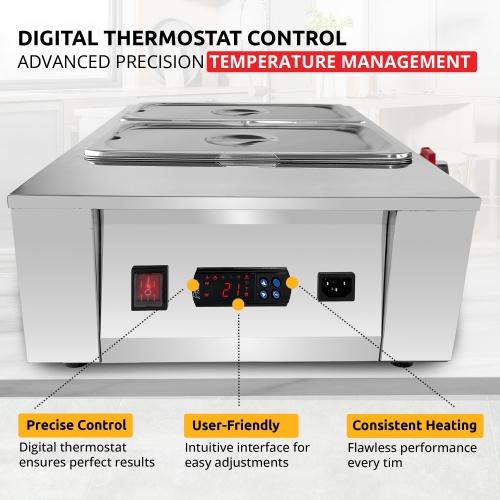 AP-330 Chocolate Melter | Electric Chocolate Warmer | Commercial Stainless Steel Fondue Pot | 4 Pots 22 lb | 110V