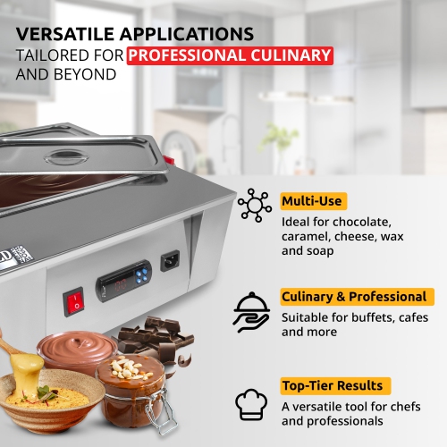 AP-330 Chocolate Melter | Electric Chocolate Warmer | Commercial Stainless Steel Fondue Pot | 4 Pots 22 lb | 110V