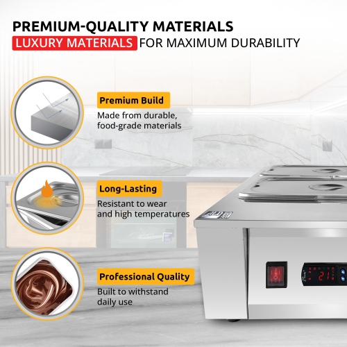 AP-330 Chocolate Melter | Electric Chocolate Warmer | Commercial Stainless Steel Fondue Pot | 4 Pots 22 lb | 110V