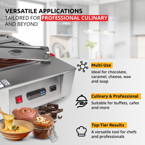 AP-331 Chocolate Melter | DIGITAL Electric Chocolate Warmer | Commercial Stainless Steel Fondue Pot | 5 Pots 29.7 lb | 110V