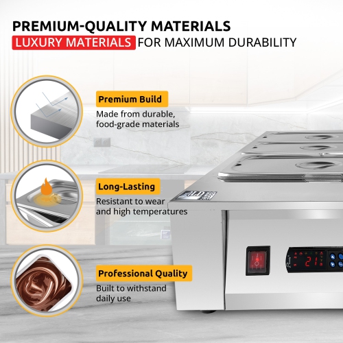 AP-331 Chocolate Melter | DIGITAL Electric Chocolate Warmer | Commercial Stainless Steel Fondue Pot | 5 Pots 29.7 lb | 110V