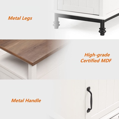 WAMPAT Set of 2 Farmhouse Nightstands, Premium Wood Accent End Side Table with Open Storage, Cabinet and Back Shelf for Living Room & Bedroom, 24",