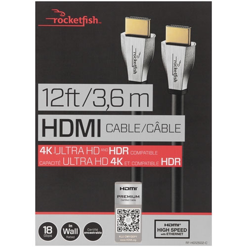 Rocketfish 3.7m (12ft.) 4K Ultra HD HDMI Cable by ROCKETFISH - Open Box condition - Image 2