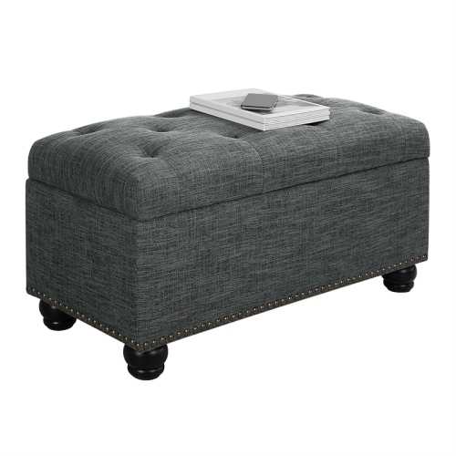 Designs4Comfort 7th Avenue Storage Ottoman in Gray Button-Tufted Fabric