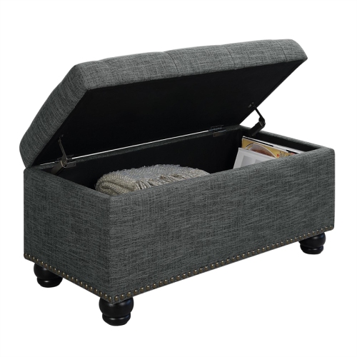 Designs4Comfort 7th Avenue Storage Ottoman in Gray Button-Tufted Fabric
