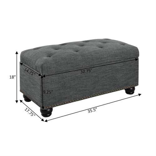 Designs4Comfort 7th Avenue Storage Ottoman in Gray Button-Tufted Fabric