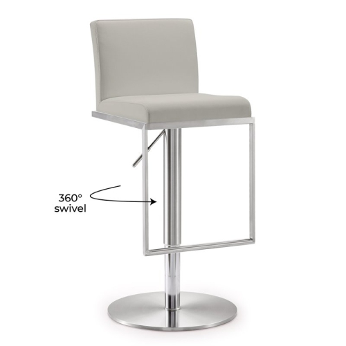 TOV Furniture Amalfi 32.5" Contemporary Fabric/Stainless Steel Barstool in Gray