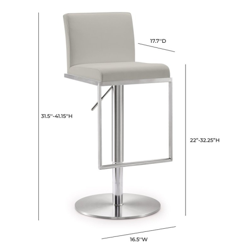TOV Furniture Amalfi 32.5" Contemporary Fabric/Stainless Steel Barstool in Gray