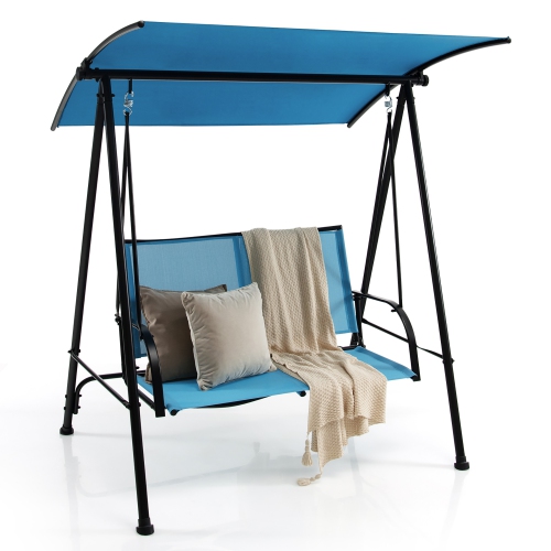 COSTWAY  2-Seat Patio Swing Porch Swing With Adjustable Canopy for Garden