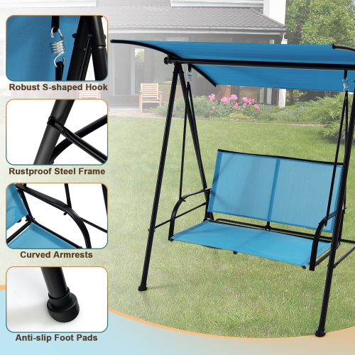 Costway 2-Seat Patio Swing Porch Swing with Adjustable Canopy for Garden