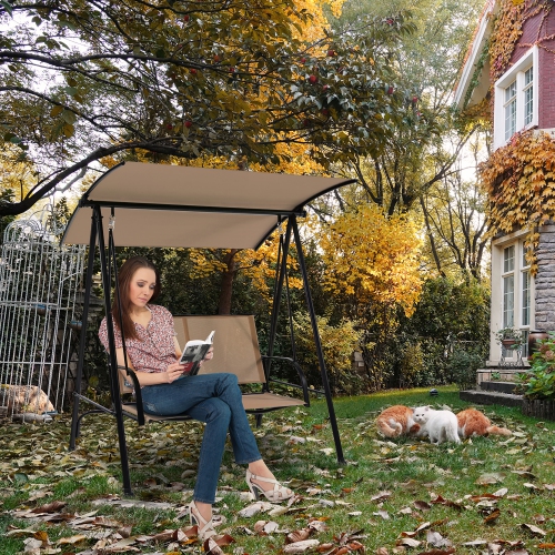 Costway 2-Seat Patio Swing Porch Swing with Adjustable Canopy for Garden