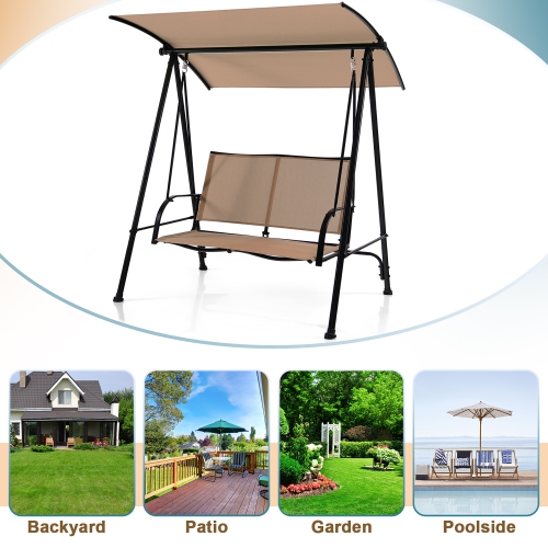 Costway 2-Seat Patio Swing Porch Swing with Adjustable Canopy for Garden