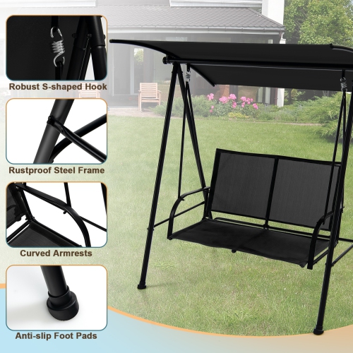 Costway 2-Seat Patio Swing Porch Swing with Adjustable Canopy for Garden