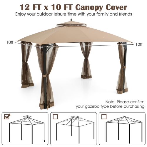 Costway 10' x 12' Patio Gazebo Replacement Top Cover 2-Tier Canopy CPAI-84 Outdoor