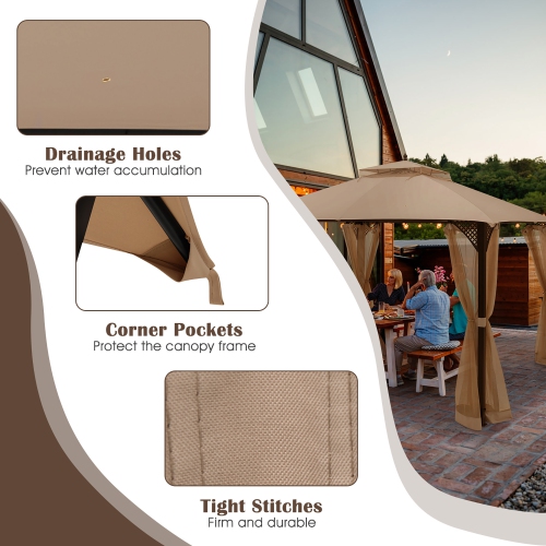 Costway 10' x 12' Patio Gazebo Replacement Top Cover 2-Tier Canopy CPAI-84 Outdoor