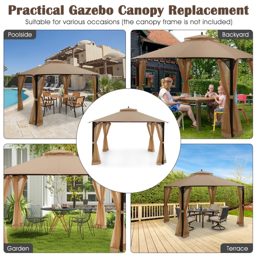 Costway 10' x 12' Patio Gazebo Replacement Top Cover 2-Tier Canopy CPAI-84 Outdoor