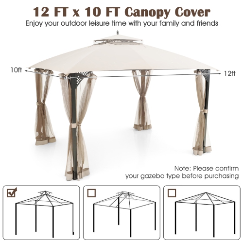 Costway 10' x 12' Patio Gazebo Replacement Top Cover 2-Tier Canopy CPAI-84 Outdoor