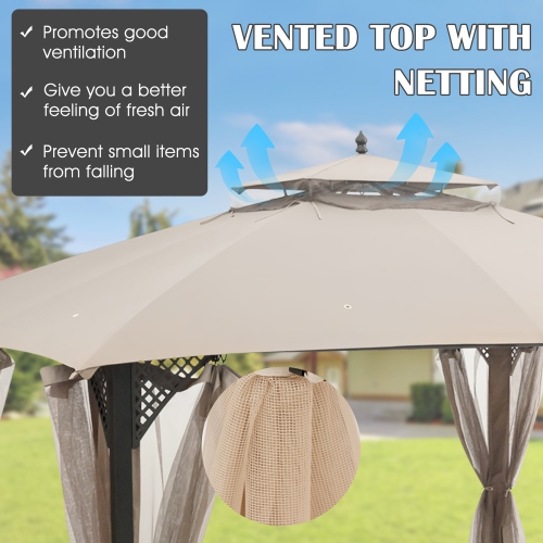 Costway 10' x 12' Patio Gazebo Replacement Top Cover 2-Tier Canopy CPAI-84 Outdoor