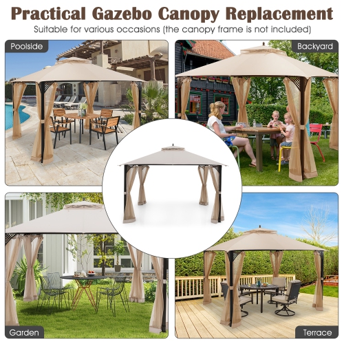 Costway 10' x 12' Patio Gazebo Replacement Top Cover 2-Tier Canopy CPAI-84 Outdoor
