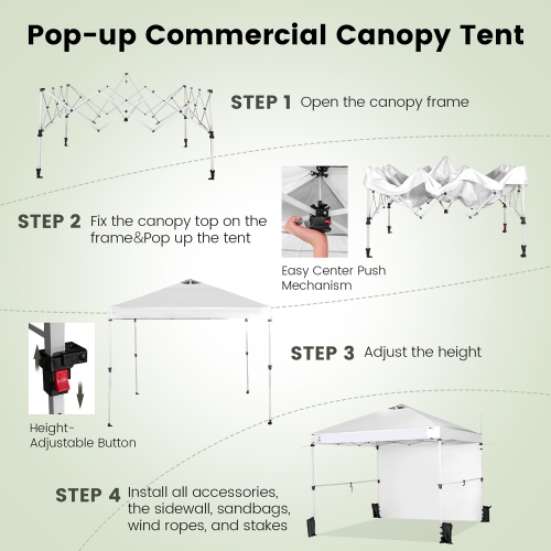 Costway 10'x10'Commercial Pop-up Canopy Tent Sidewall Folding Market Patio White/Pink