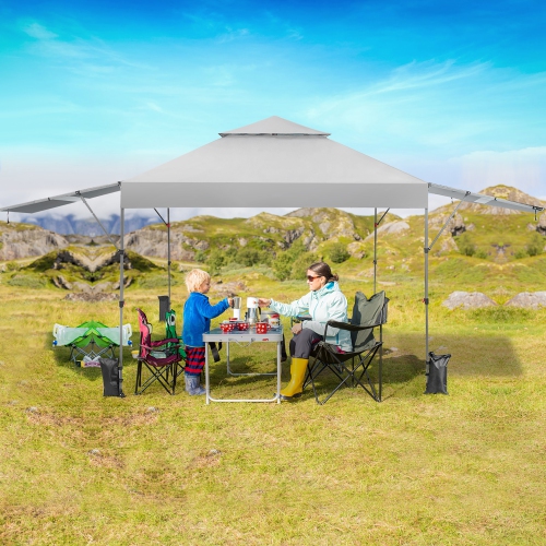 Costway 10'x17.6'Outdoor Instant Pop-up Canopy Tent Dual Half Awnings Adjust Patio