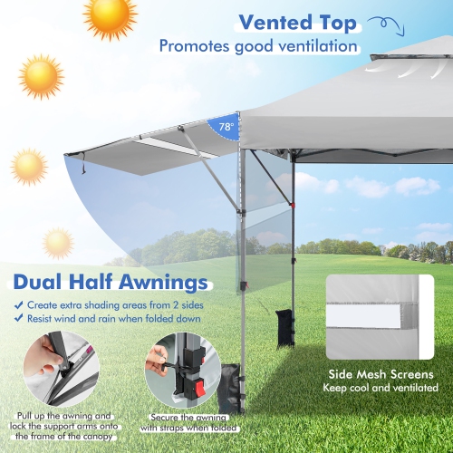 Costway 10'x17.6'Outdoor Instant Pop-up Canopy Tent Dual Half Awnings Adjust Patio
