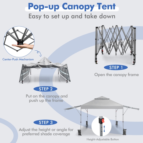 Costway 10'x17.6'Outdoor Instant Pop-up Canopy Tent Dual Half Awnings Adjust Patio
